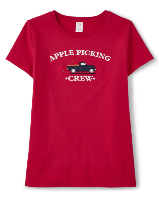 Womens Matching Family Short Sleeve Embroidered Apple Picking Top - Head of the Class
