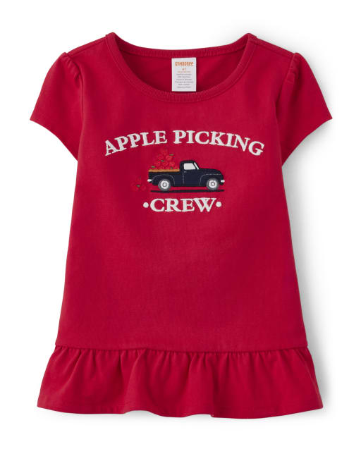 Girls Matching Family Short Sleeve Embroidered Apple Picking Top - Head of the Class