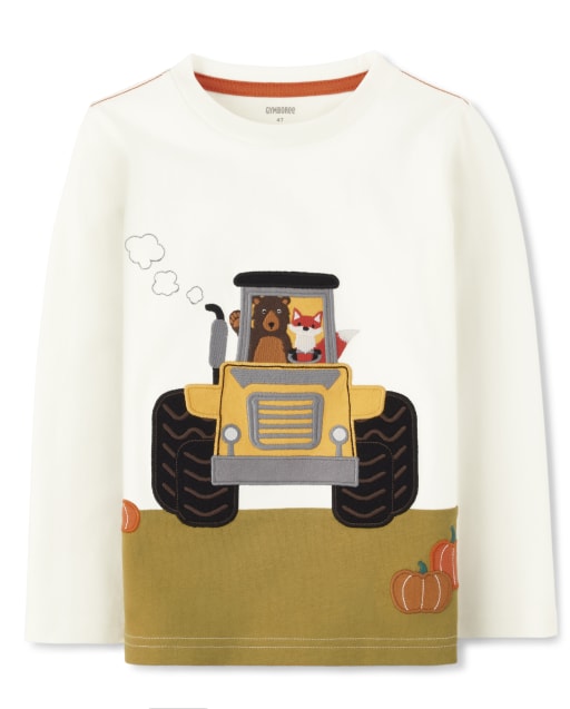 Boys Embroidered Tractor Top - Autumn Harvest - view 1