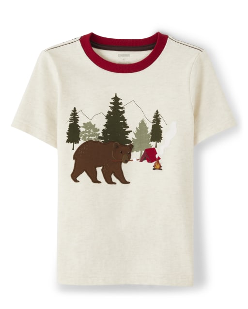 Boys Short Sleeve Embroidered Bear Top - S'more Fun