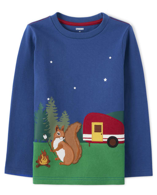 Boys Long Sleeve Embroidered Squirrel Top - S'more Fun