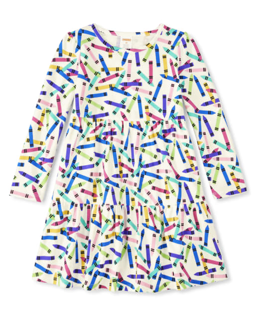 Girls Long Sleeve Tiered Crayon Print Knit Dress - Future Artist