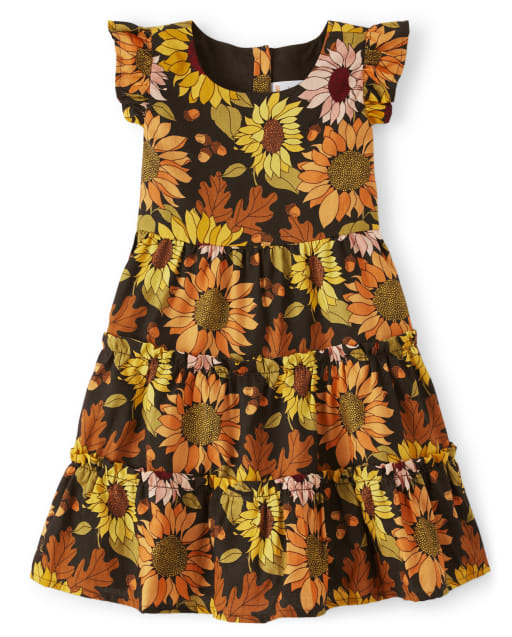 Girls Tiered Sunflower Dress - Autumn Harvest - view 1