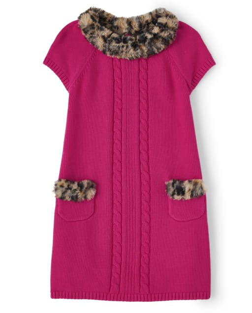 Girls Faux Fur Collar Dress - Purrrfect in Pink - view 1