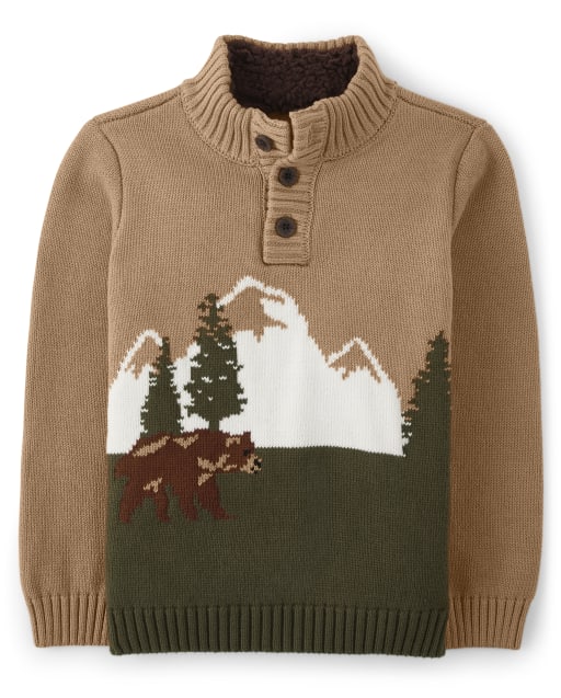 Boys Long Sleeve Embroidered Mountain Sweater - S'more Fun