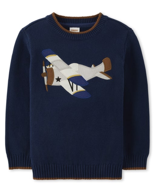 Boys Embroidered Airplane Sweater - Aviator School
