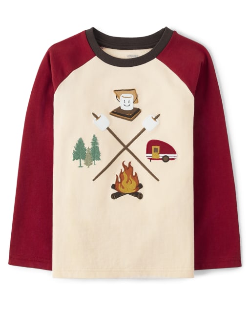 Boys Long Sleeve Embroidered S'more Top - S'more Fun