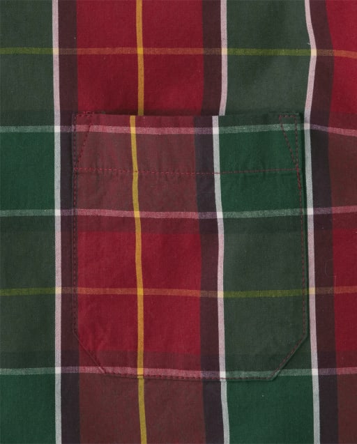 Mens Matching Family Plaid Button Up Shirt - Holiday Traditions - view 2