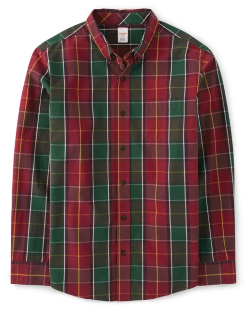 Mens Matching Family Plaid Button Up Shirt - Holiday Traditions