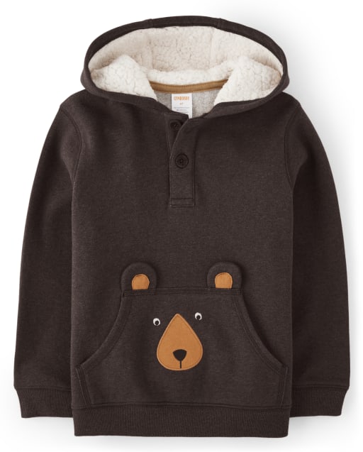 Boys Long Sleeve Embroidered Bear Hoodie - S'more Fun