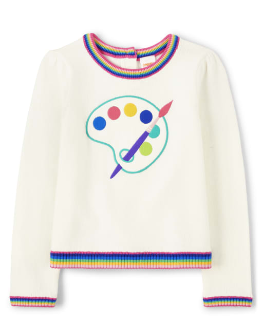 Girls Long Sleeve Embroidered Paint Sweater - Future Artist