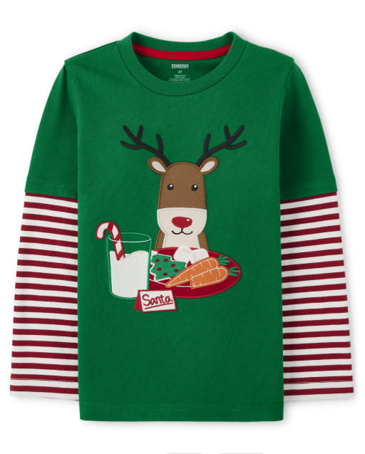Boys Embroidered Reindeer Layered Top - Holiday Express - view 1