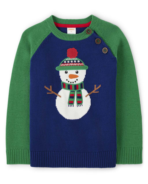 Boys Long Sleeve Snowman Raglan Sweater - Holiday Express