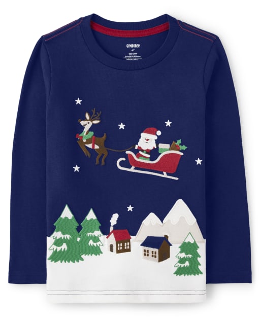 Boys Embroidered Santa Top - Holiday Express - view 1