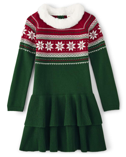 Girls Snowflake Fairisle Sweater Dress - Holiday Traditions