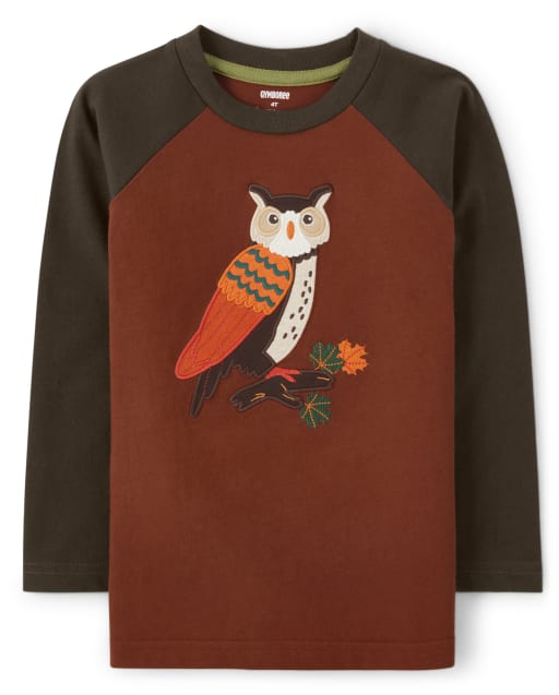 Haut raglan à motif hibou brodé pour garçon - Récolte d'automne