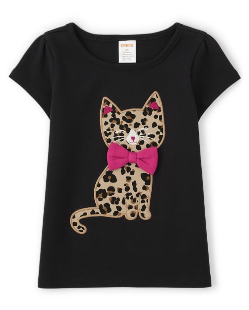 Girls Embroidered Cat Top - Purrrfect in Pink