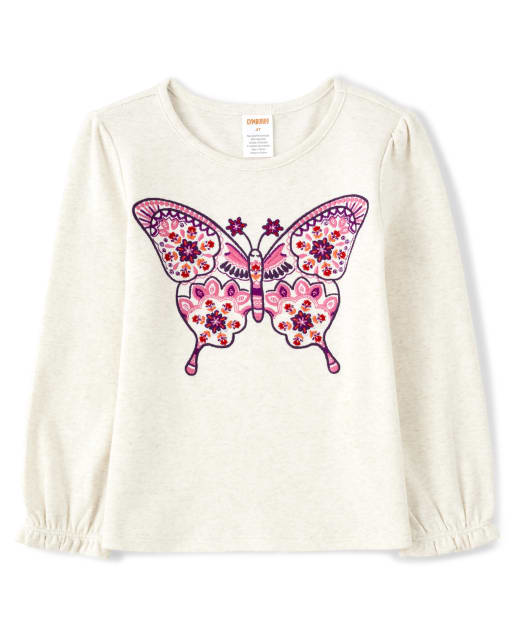 Girls Embroidered Butterfly Top - Spice Market