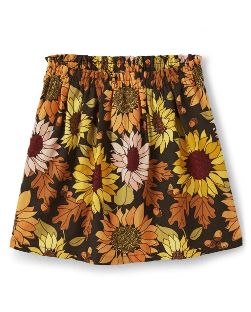 Girls Sunflower Print Flannel Skort - Autumn Harvest