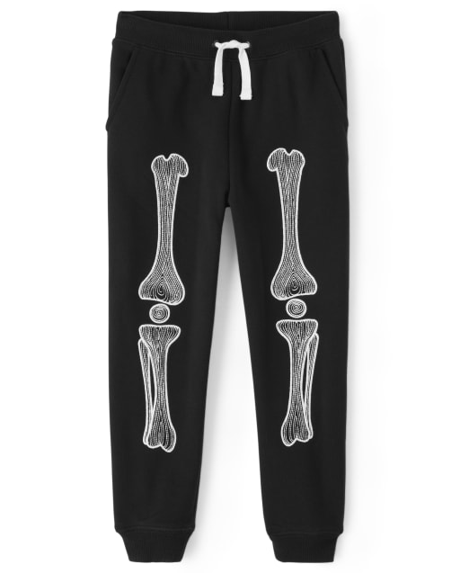 Pantalones jogger de forro polar con diseño de esqueleto bordado para niños - Trick or Treat