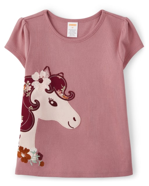 Girls Short Sleeve Embroidered Horse Top - County Fair