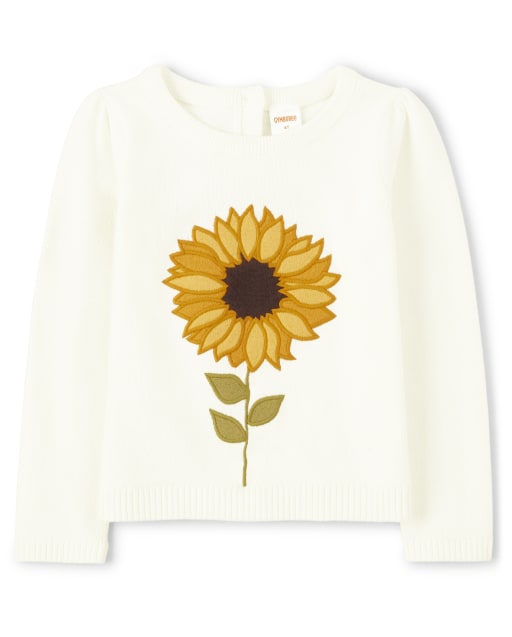 Girls Long Sleeve Embroidered Sunflower Sweater - Autumn Harvest