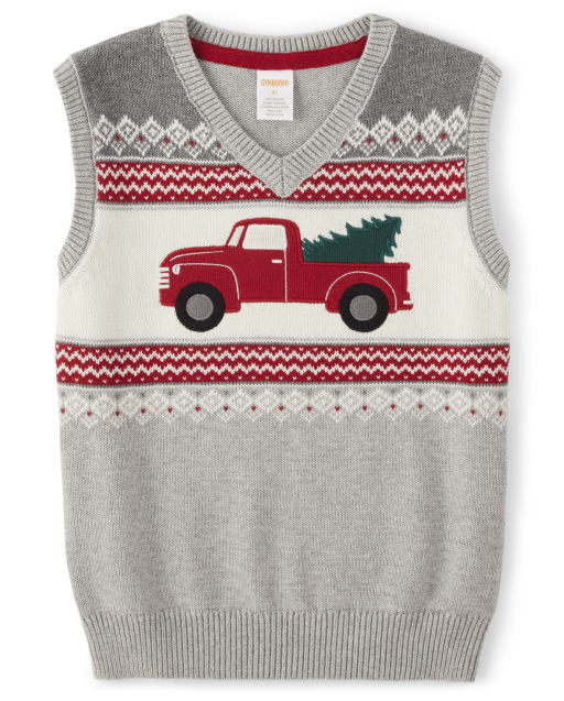 Boys Fairisle Truck Sweater Vest - Holiday Traditions - view 1