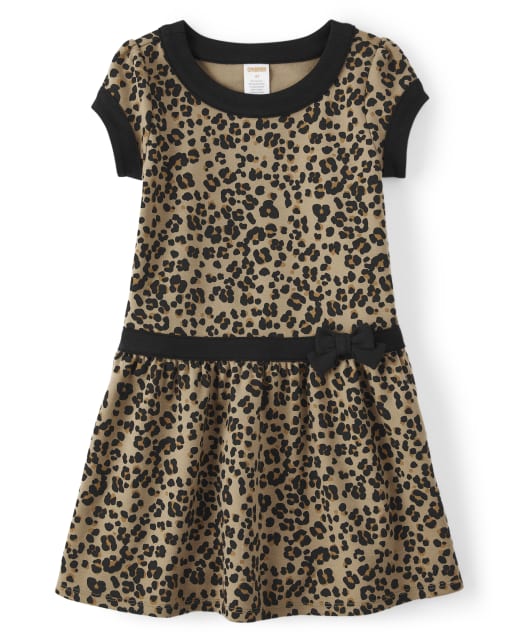 Girls Short Sleeve Leopard Print Ponte Knit Dress - Purrrfect in Pink