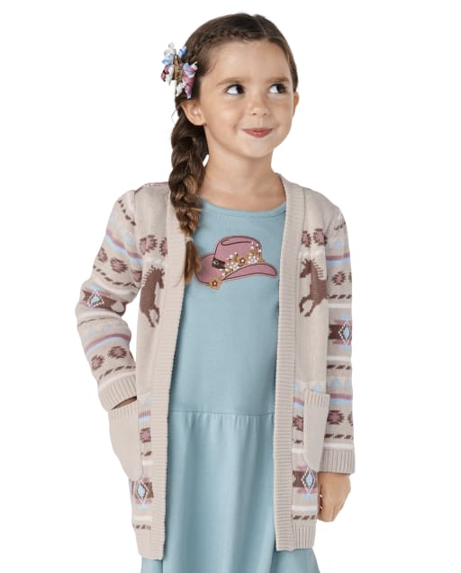 Girls Horse Fairisle Cardigan - Little Rocky Mountain - view 1