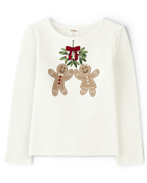 Girls Embroidered Gingerbread Top - Gingerbread House