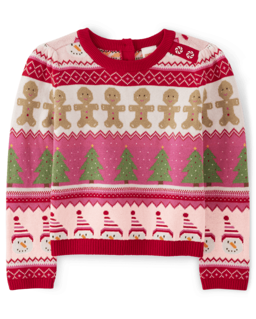 Girls Intarsia Christmas Sweater - Gingerbread House