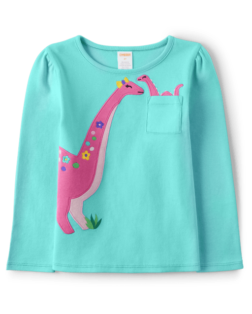 Girls Embroidered Dino Top - Dino-Mite