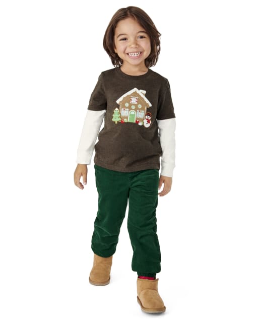 Boys Corduroy Pull On Pants - Gingerbread House - view 1
