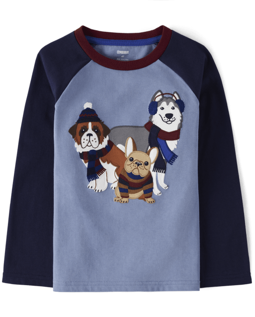 Boys Embroidered Dogs Raglan Top - Playful Pups