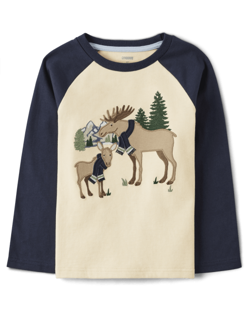 Boys Embroidered Moose Raglan Top - Little Rocky Mountain