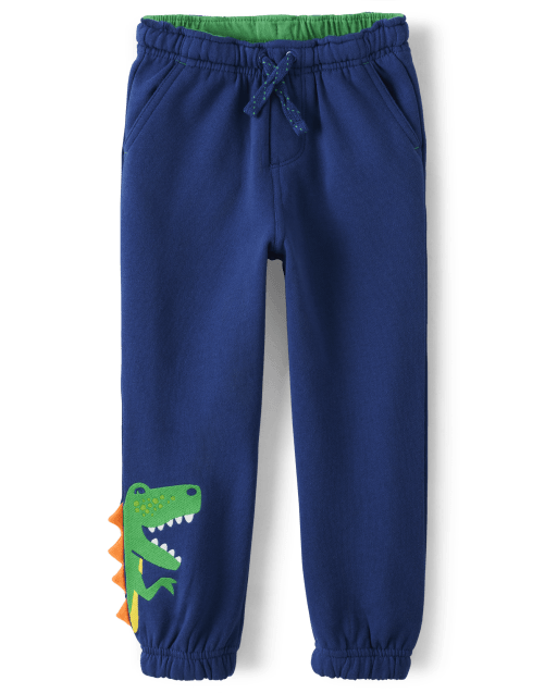 Pantalones jogger de forro polar con bordado de Dino para niños - Dino-Mite