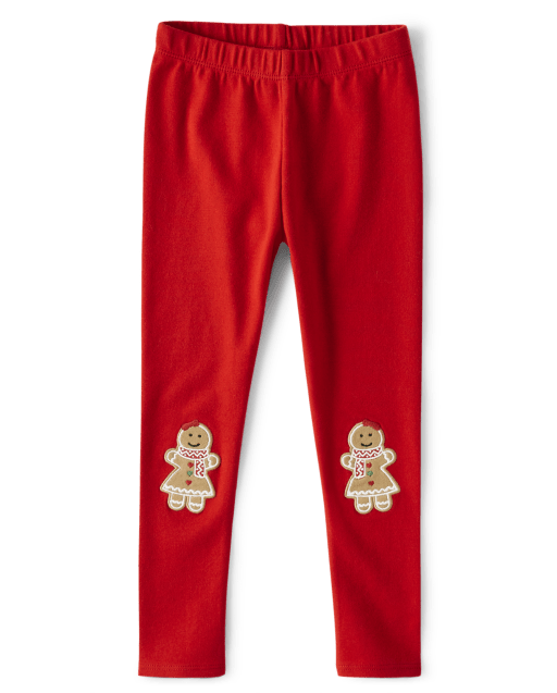 Girls Embroidered Gingerbread Leggings - Gingerbread House