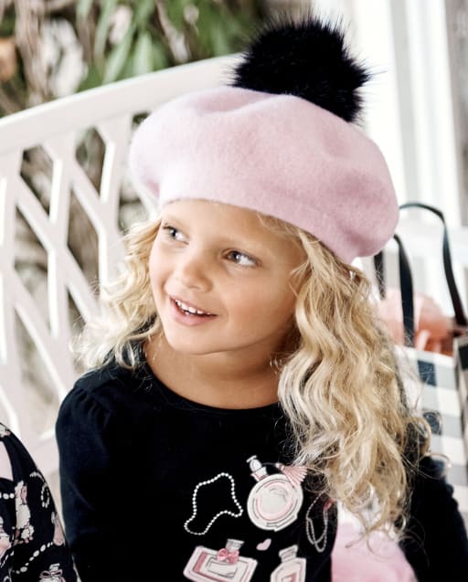 Girls Pom Pom Beret - Tres Chic - view 1