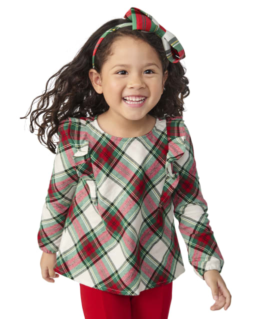 Girls Matching Family Plaid Flutter Top - Family Celebrations