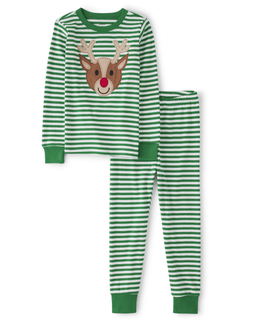 Kids Striped Reindeer Snug Fit Cotton Pajamas - view 2