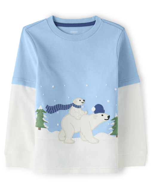 Boys Embroidered Polar Bear Layered Top - Bear Hugs