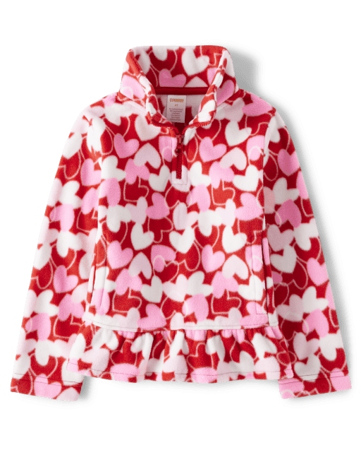Girls Heart Fleece Half Zip - Valentine Cutie - view 2