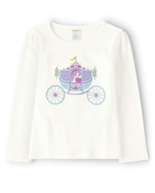 Girls Embroidered Princess Carriage Top - Unicorn Princess