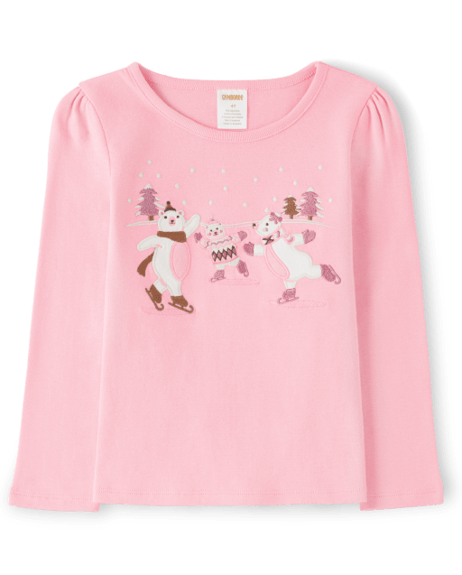 Girls Embroidered Polar Bear Top - Bear Hugs