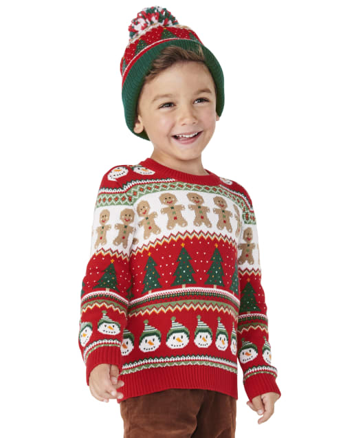 Boys Intarsia Christmas Sweater - Gingerbread House