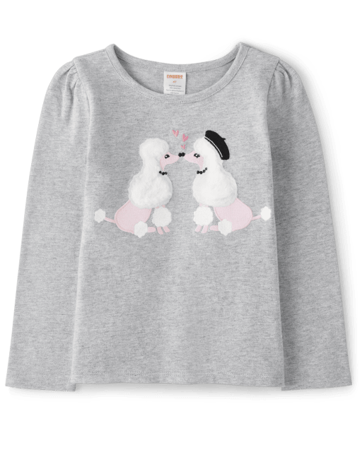 Girls Embroidered Poodle Top - Tres Chic