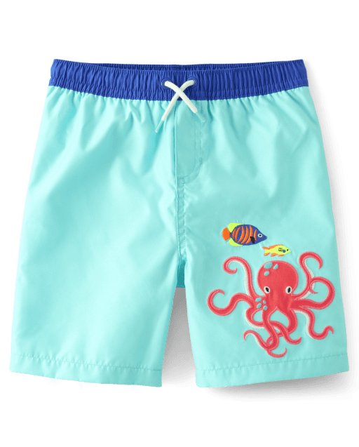Boys Embroidered Octopus Swim Trunks - Splish-Splash - view 1