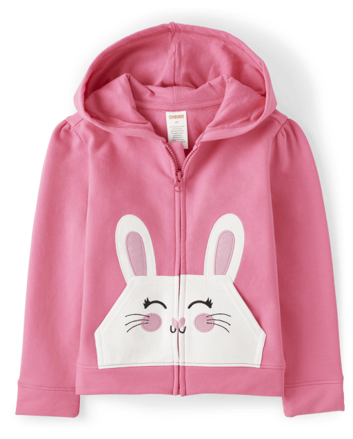 Girls Embroidered Bunny Fleece Hoodie - Spring Celebrations - view 1