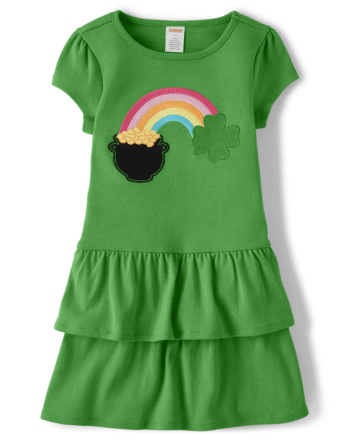 Girls Embroidered Rainbow Tiered Dress - Little Leprechaun