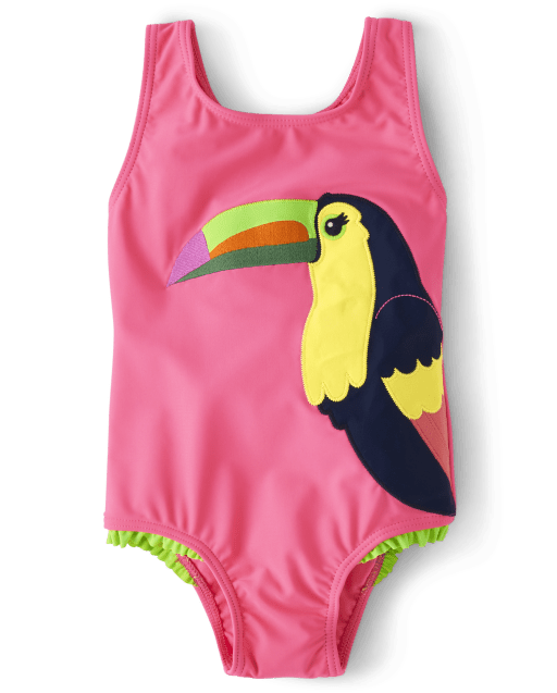 Girls Embroidered Toucan One Piece Swimsuit - Aloha - view 2